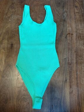 Zara Ribbed Tank Bodysuit in Turquoise